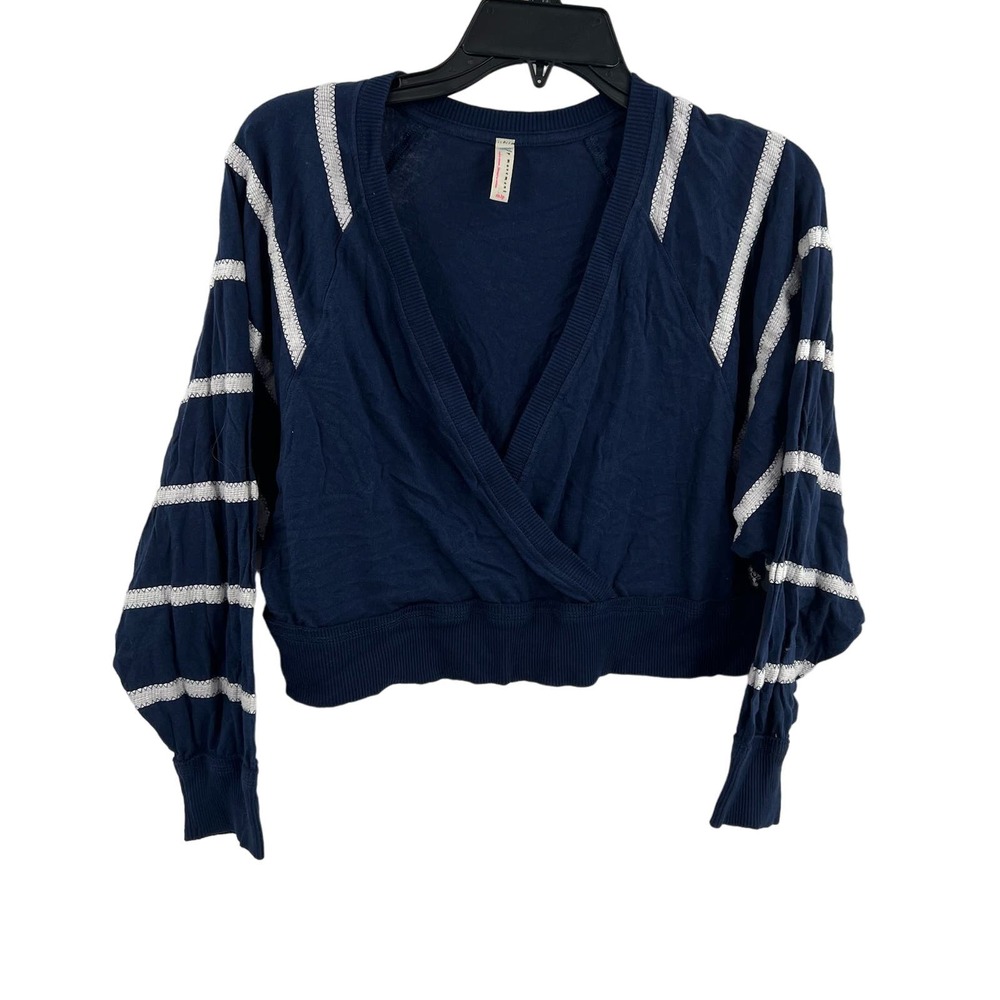 Free People Cropped Wrap Long Sleeve Navy Top XS